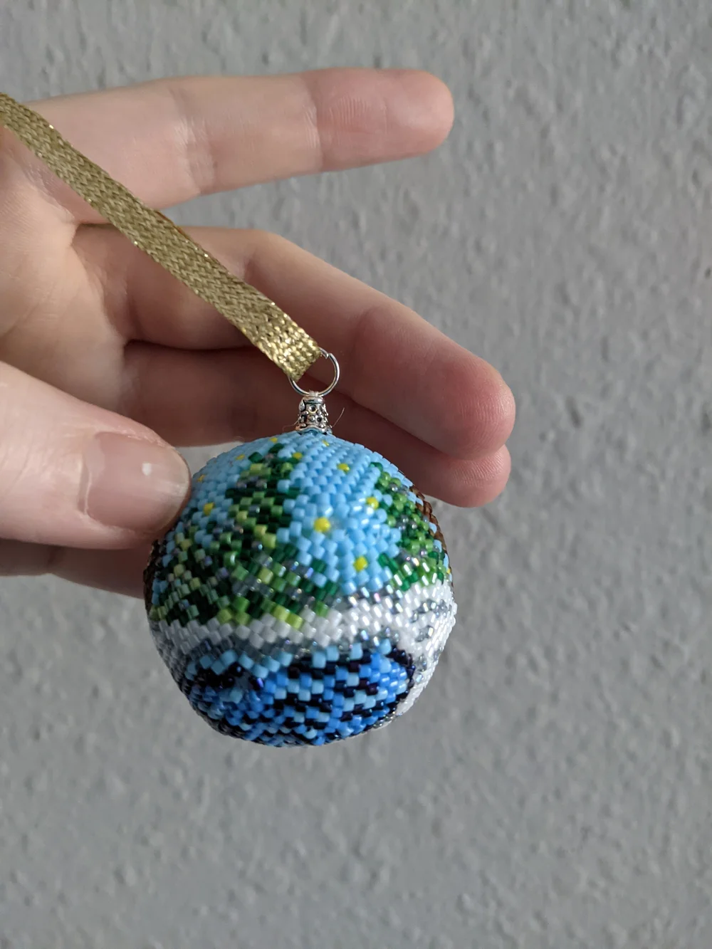Handcrafted Beaded Snowman Ornament - Blue, Green, Red